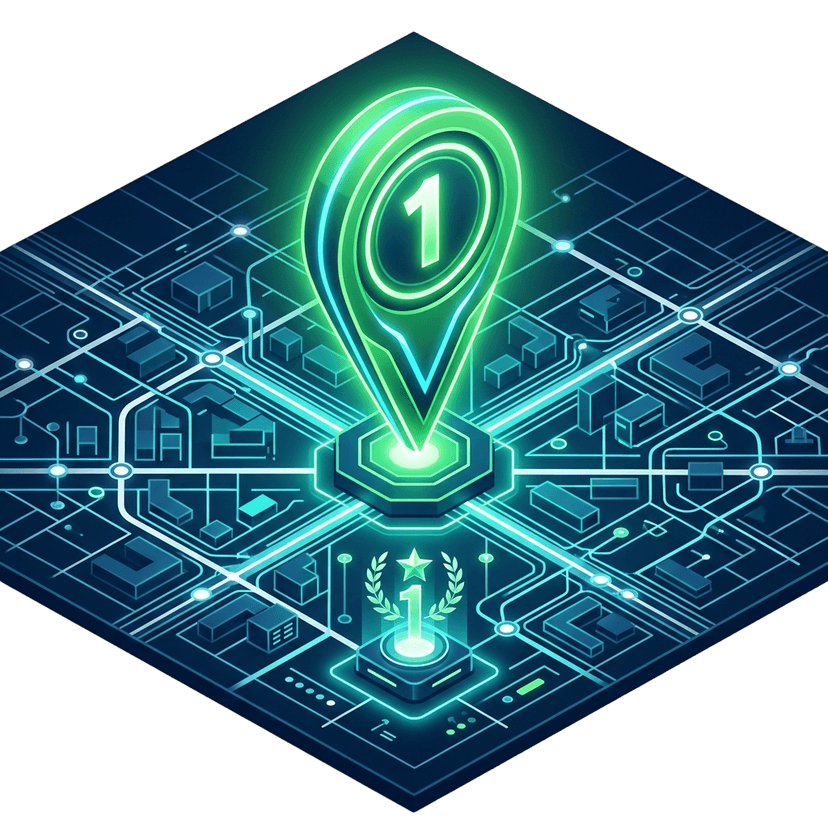 Glowing location map pin on a digital map grid